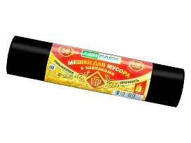 Мешки для мусора 120 л, с завязками, черные, в рулоне 10 шт., ПНД, 15 мкм, 800х750 мм, VIP, Z12010black в Шахты