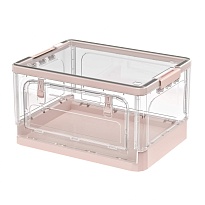 Ящик пластиковый складной прозрачный коричневый, дно розовое,490х360х280 мм, с колесиками в Шахты