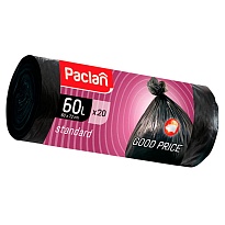 Мешки для мусора 60 л, черные, в рулоне 20 шт., ПНД, 7,4 мкм, 720х600 мм, PACLAN, 600820 в Шахты