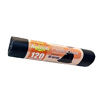 Мешки для мусора 120 л, с завязками, черные, в рулоне 10 шт., ПНД, 16 мкм, 1100х700 мм, Крепак, 4607075710320 в Шахты
