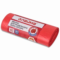 Мешки для мусора 60 л, красный, в рулоне 20 шт., ПНД, 10 мкм, 680х580 мм, LAIMA, 606702 в Шахты