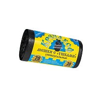 Мешки для мусора 20 л, с ушками, черные, в рулоне 30 шт., ПНД, 10 мкм, 550х440 мм, Крепакоф, 4607075710405 в Шахты