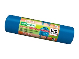 Мешки для мусора 120 л, синие, в рулоне 10 шт., ПНД, 14 мкм, 1100х700 мм, EXTRA, ex1201802 в Шахты