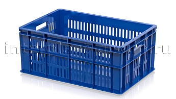 Ящик для молока, мяса, овощей и фруктов большая перфорация дно сплошное синий в Шахты Ящик для молока, мяса, овощей и фруктов большая перфорация дно сплошное синий в Шахты