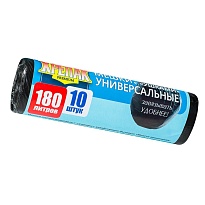Мешки для мусора 180 л, с ушками, черные, в рулоне 10 шт., ПНД, 20 мкм, 1150х800 мм, Крепак, 4607075710498 в Шахты