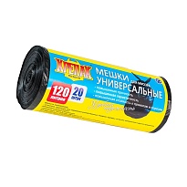 Мешки для мусора 120 л, черные, в рулоне 20 шт., ПНД, 15 мкм, 1100х700 мм, Крепак, 4607075710207 в Шахты