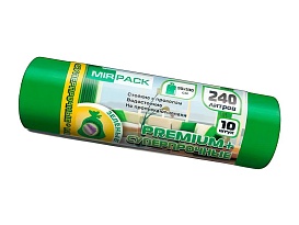 Мешки для мусора 240 л, ароматизированные, зеленые, в рулоне 10 шт., ПВД 45 мкм, 1300х930 мм, PREMIUM+, 240108301 в Шахты