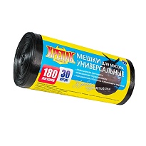 Мешки для мусора 180 л, черные, в рулоне 30 шт., ПНД, 20 мкм, 1150х800 мм, Крепак, 4607075710139 в Шахты