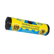 Мешки для мусора 120 л, с ушками, черные, в рулоне 10 шт., ПНД, 13 мкм, 1050х680 мм, Крепакоф, 4607075710252 в Шахты