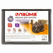 Мешки для мусора 240 л, черные, в пачке 5 шт., ПВД 60 мкм, 1400х900 мм, LAIMA, 601394 в Шахты