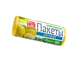 Мешки для мусора 30 л, ароматизированные, Лимон, желтые, в рулоне 20 шт., ПНД, 9 мкм, 560х530 мм, GRIFON Aroma, 101-020 Li в Шахты