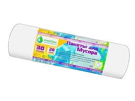 Мешки для мусора 30 л, белые, в рулоне 20 шт., ПНД, 7 мкм, 600х500 мм, MIRPACK Classik, 302042 в Шахты