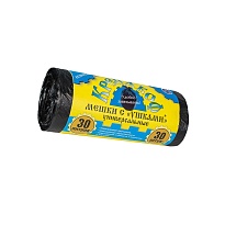 Мешки для мусора 30 л, с ушками, черные, в рулоне 30 шт., ПНД, 8 мкм, 580х460 мм, Крепакоф, 4607075710412 в Шахты