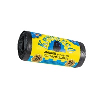 Мешки для мусора 30 л, с ушками, черные, в рулоне 30 шт., ПНД, 8 мкм, 580х460 мм, Крепакоф, 4607075710238 в Шахты