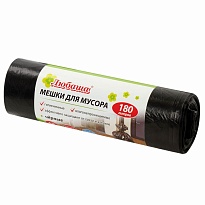 Мешки для мусора 180 л, черные, в рулоне 10 шт., ПВД, 24 мкм, 1060х800 мм, Любаша, 605336 в Шахты